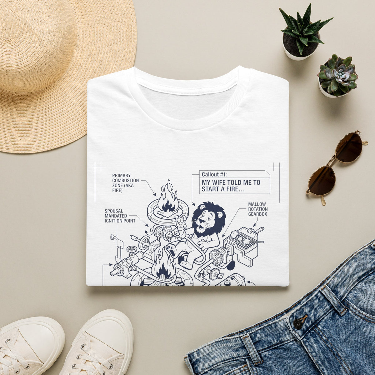 Start a fire lion – Adventure Graphic Blue Print Art T-Shirt