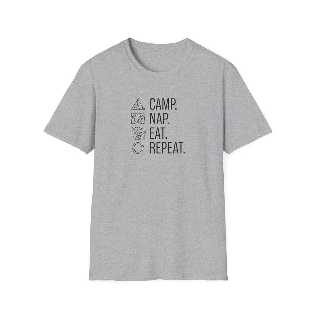 Camp nap eat repeat koala – Adventure Graphic Line Art T-Shirt