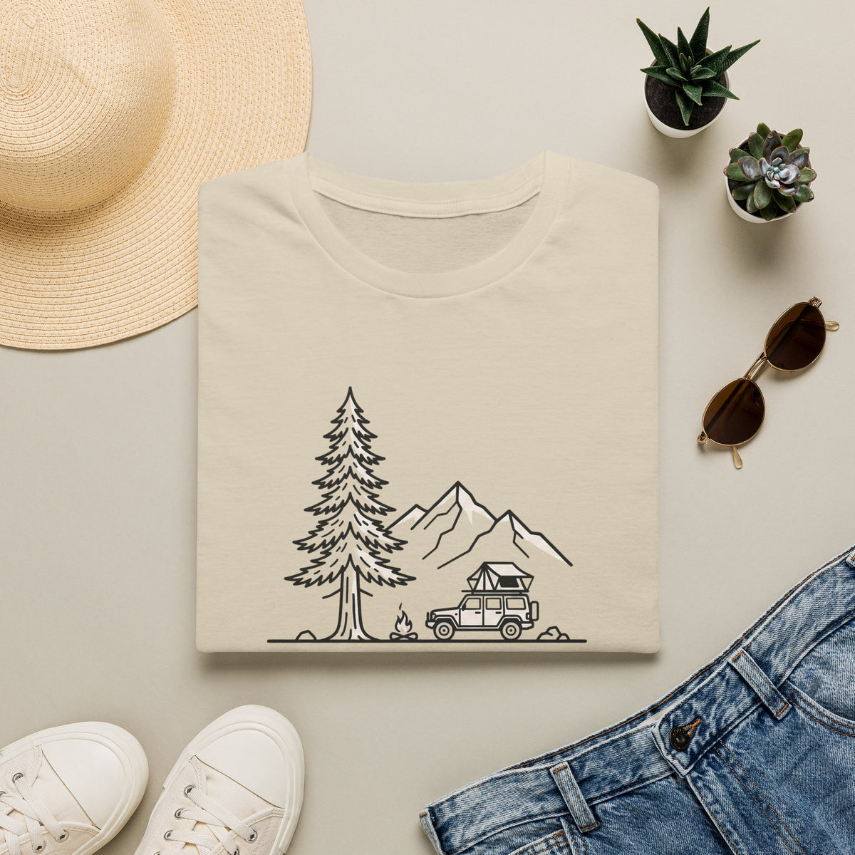 Pine and peak mountain escape – Adventure Graphic Line Art T-Shirt