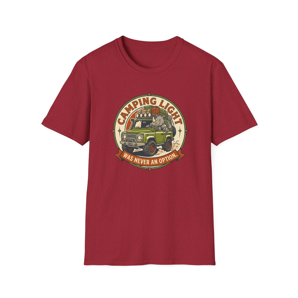 Camping light was never an option – Adventure Graphic Badge Art T-Shirt