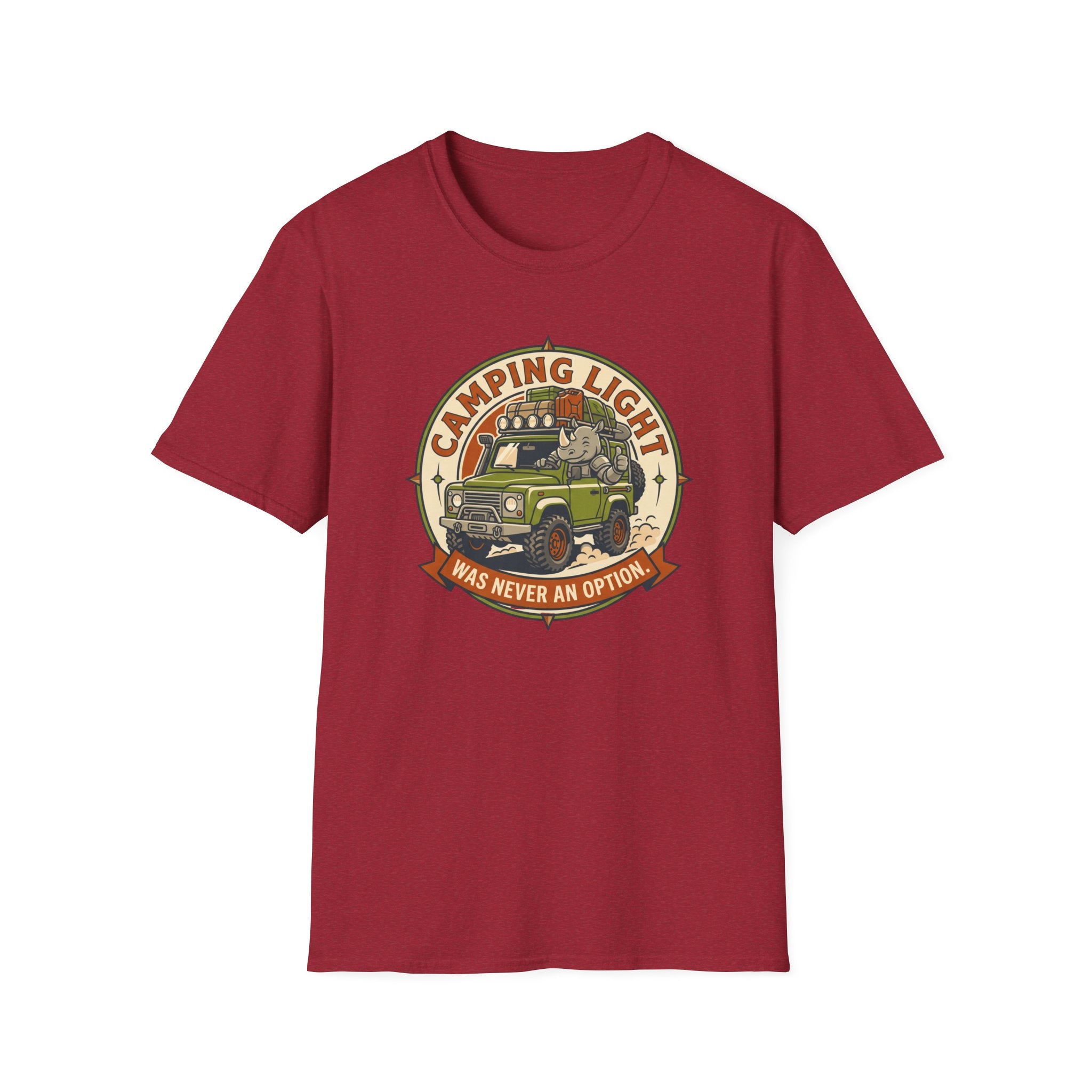 Camping light was never an option – Adventure Graphic Badge Art T-Shirt