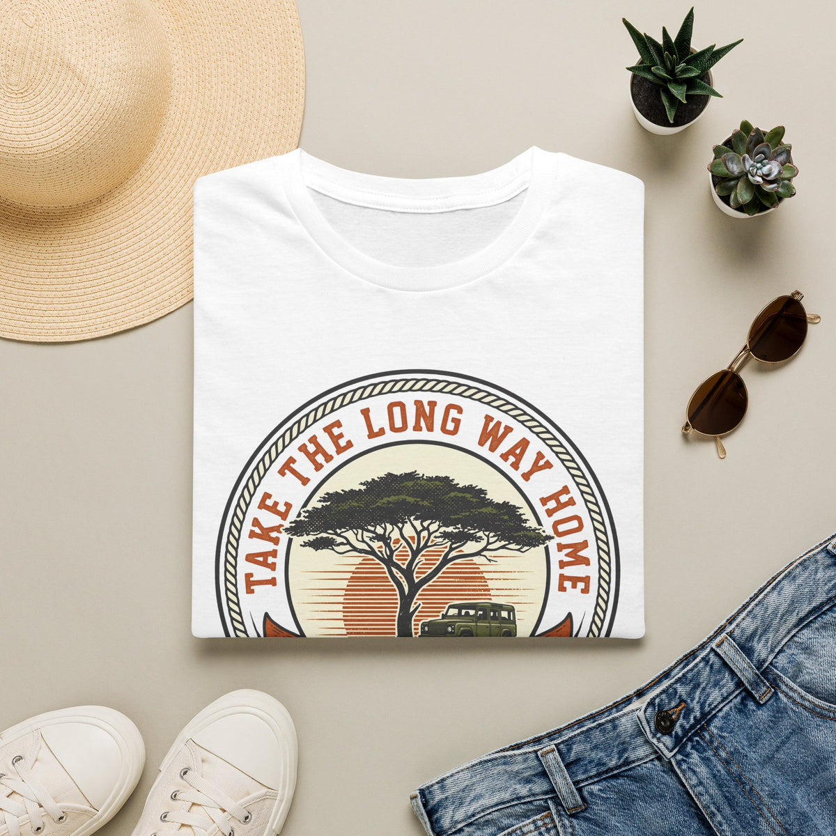 Take the long way home tree – Adventure Graphic Badge Art T-Shirt