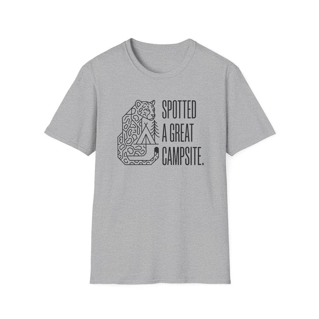 Spotted a great camp site leopard – Adventure Graphic Line Art T-Shirt