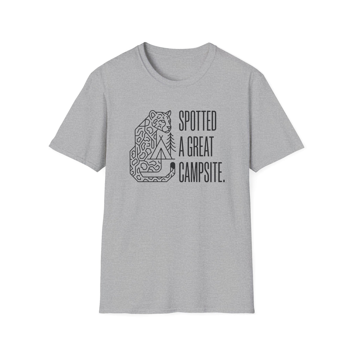 Spotted a great camp site leopard – Adventure Graphic Line Art T-Shirt
