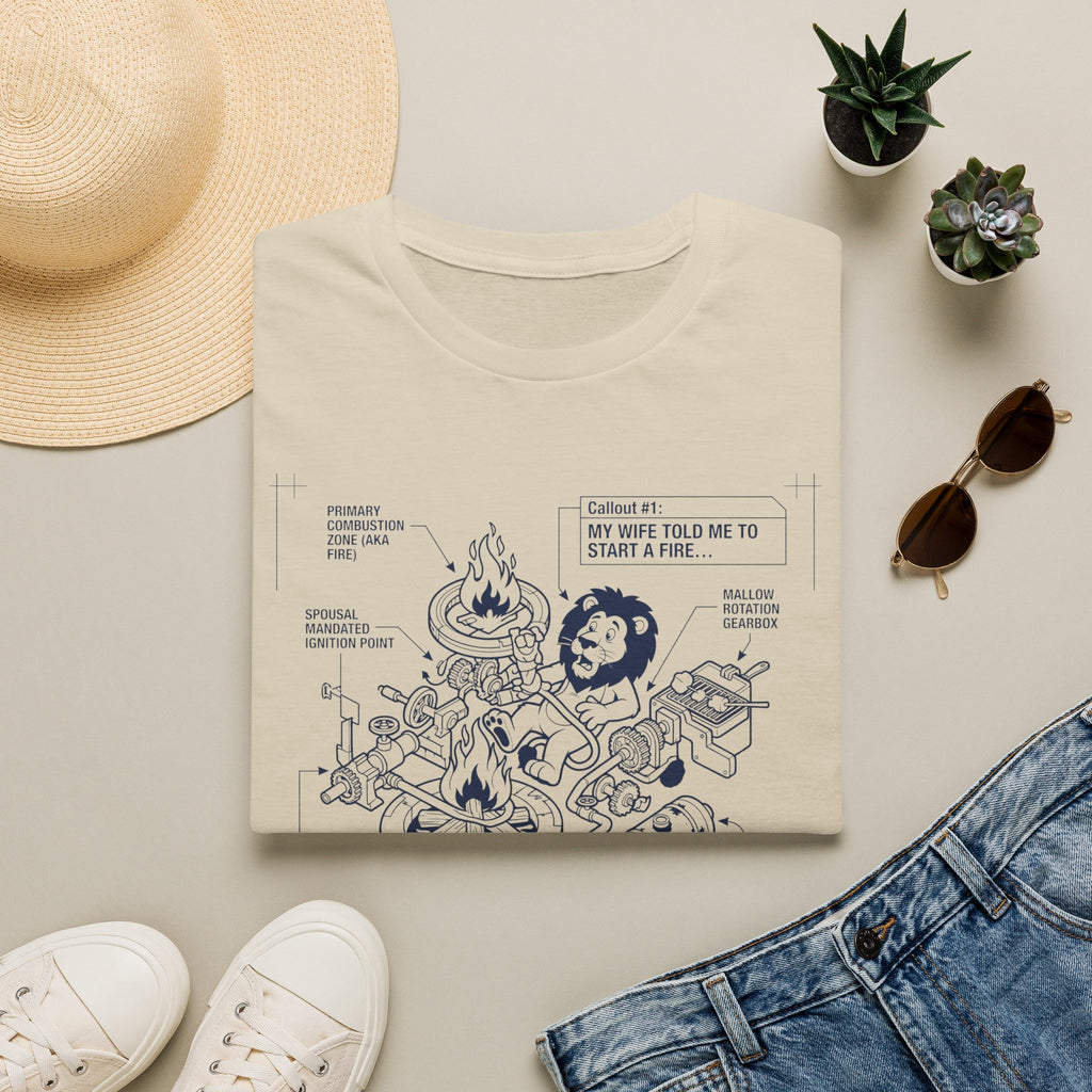 Start a fire lion – Adventure Graphic Blue Print Art T-Shirt