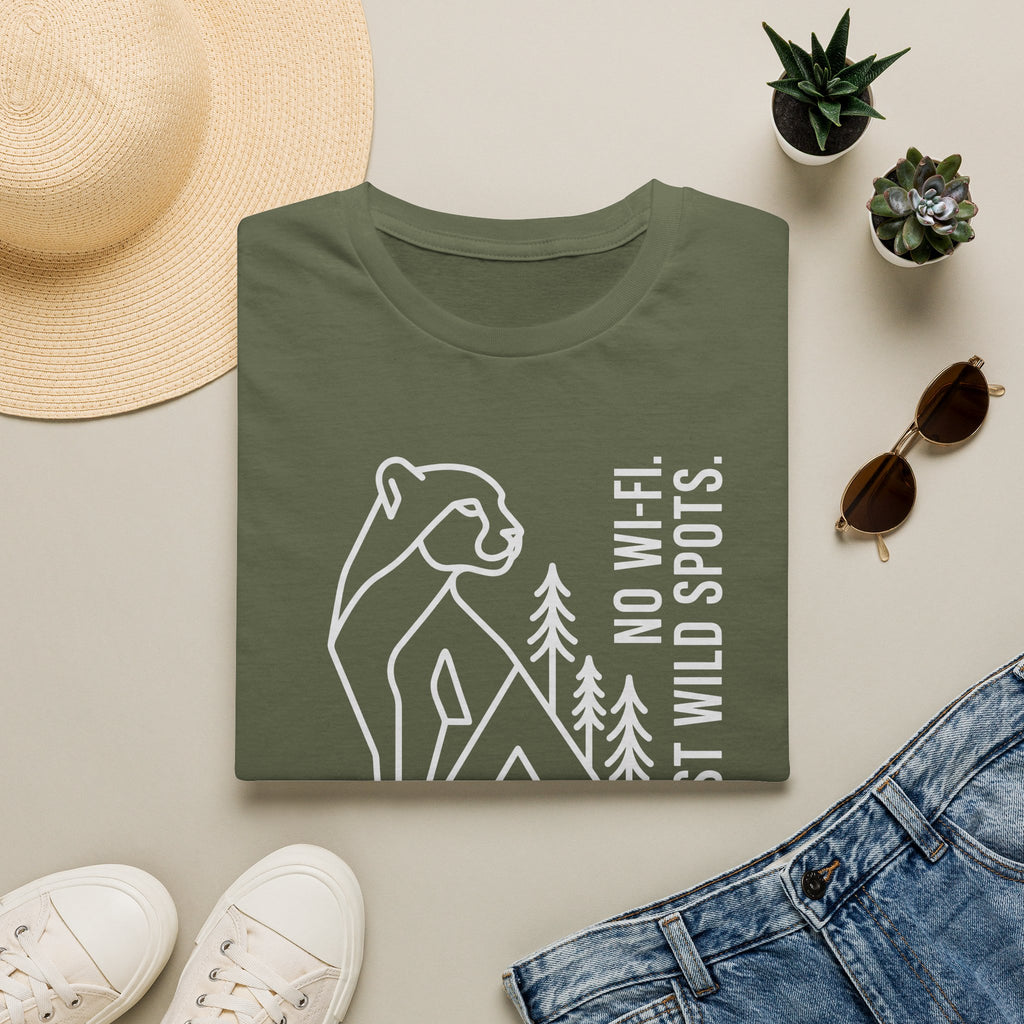 No wifi just wild spots tent – Adventure Graphic Line Art T-Shirt