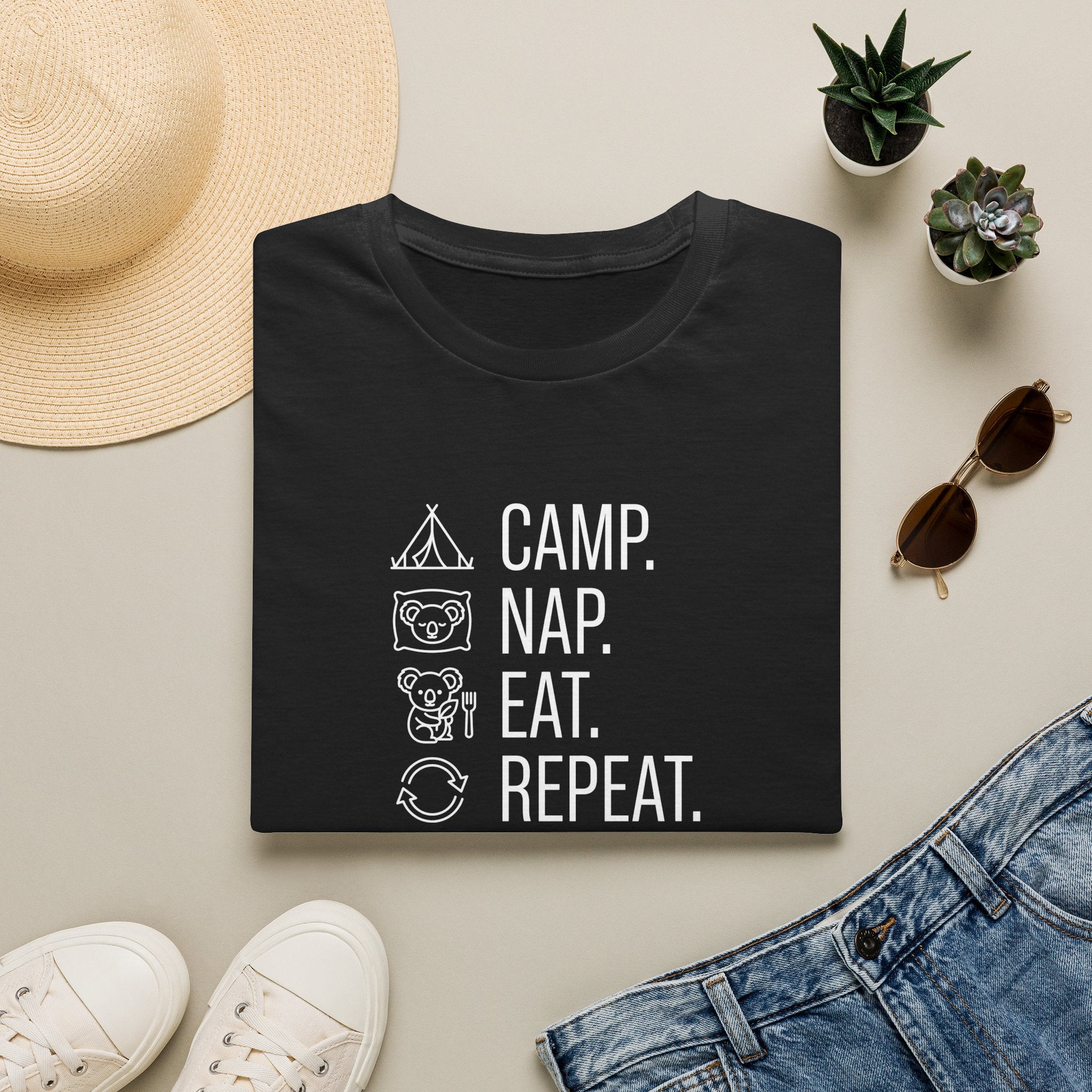 Camp nap eat repeat koala – Adventure Graphic Line Art T-Shirt
