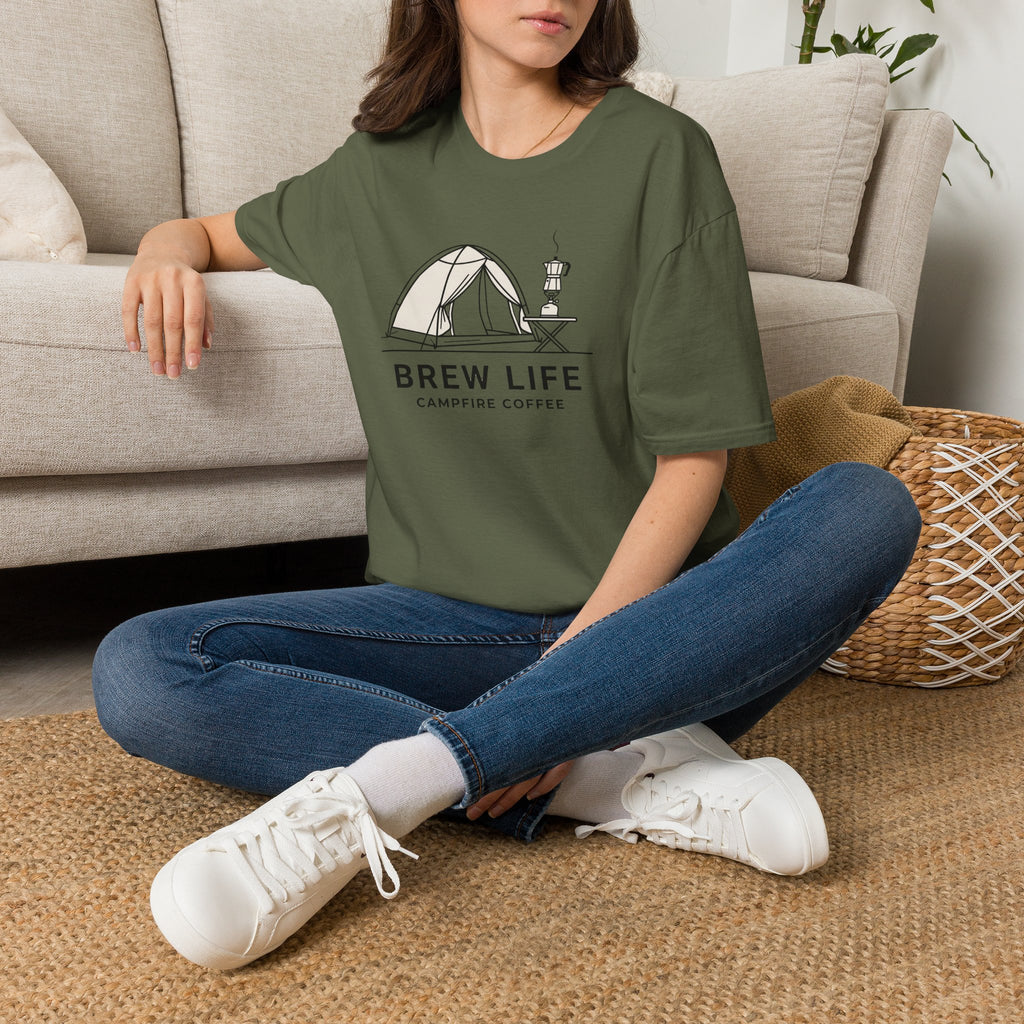 Brew life campfire coffee – Adventure Graphic Line Art T-Shirt