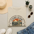 Camp slow wander far tortoise – Adventure Graphic Badge Art T-Shirt