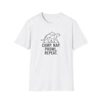 Camp nap prowl repeat cheetah – Adventure Graphic Line Art T-Shirt