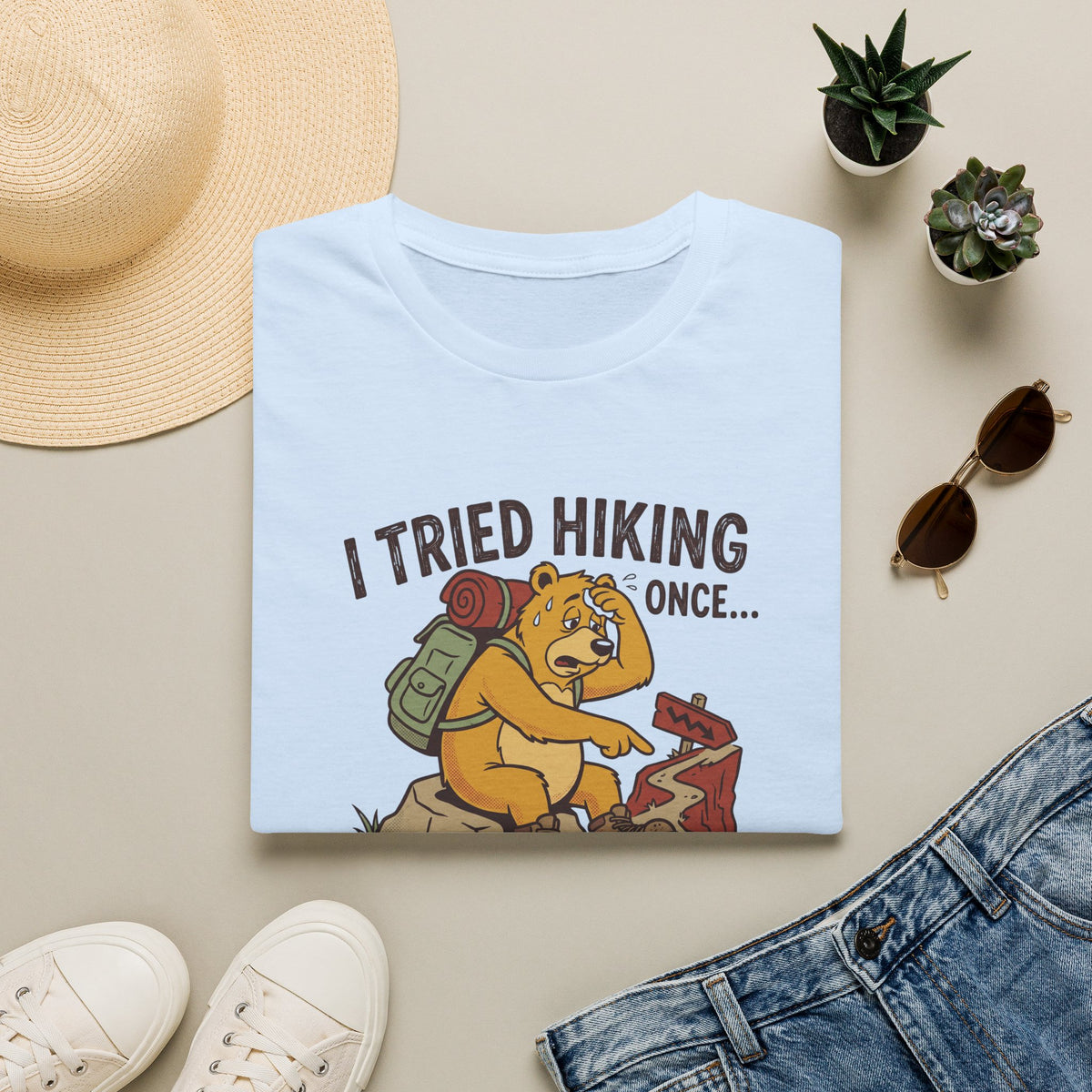 Hiking ups and downs bear – Adventure Graphic Cartoon Art T-Shirt