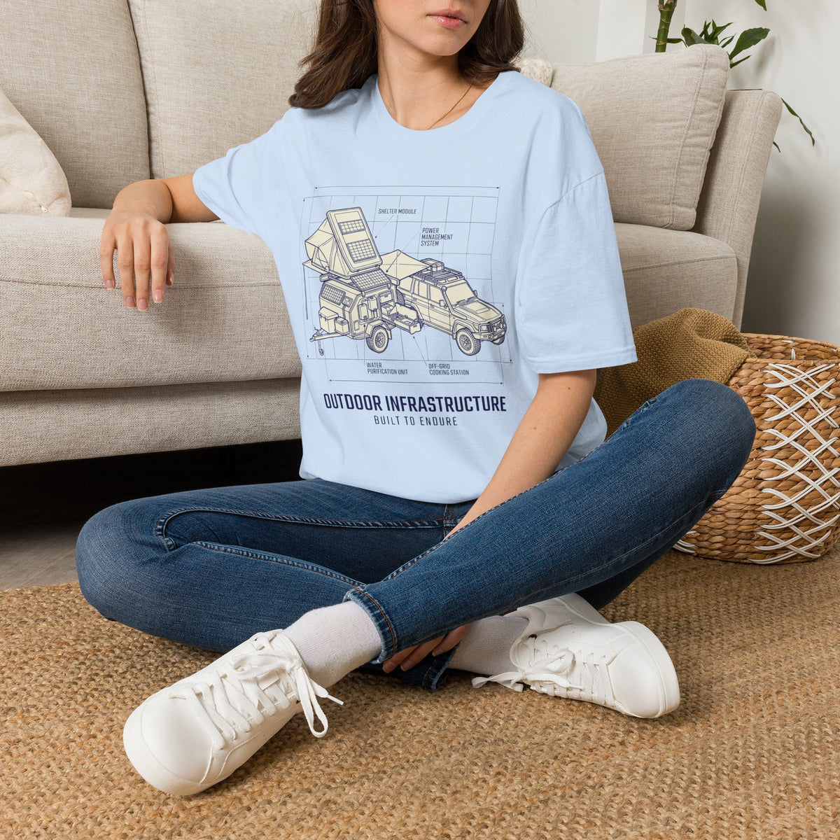 Outdoor infrastructure trailer – Adventure Graphic Blue Print T-Shirt
