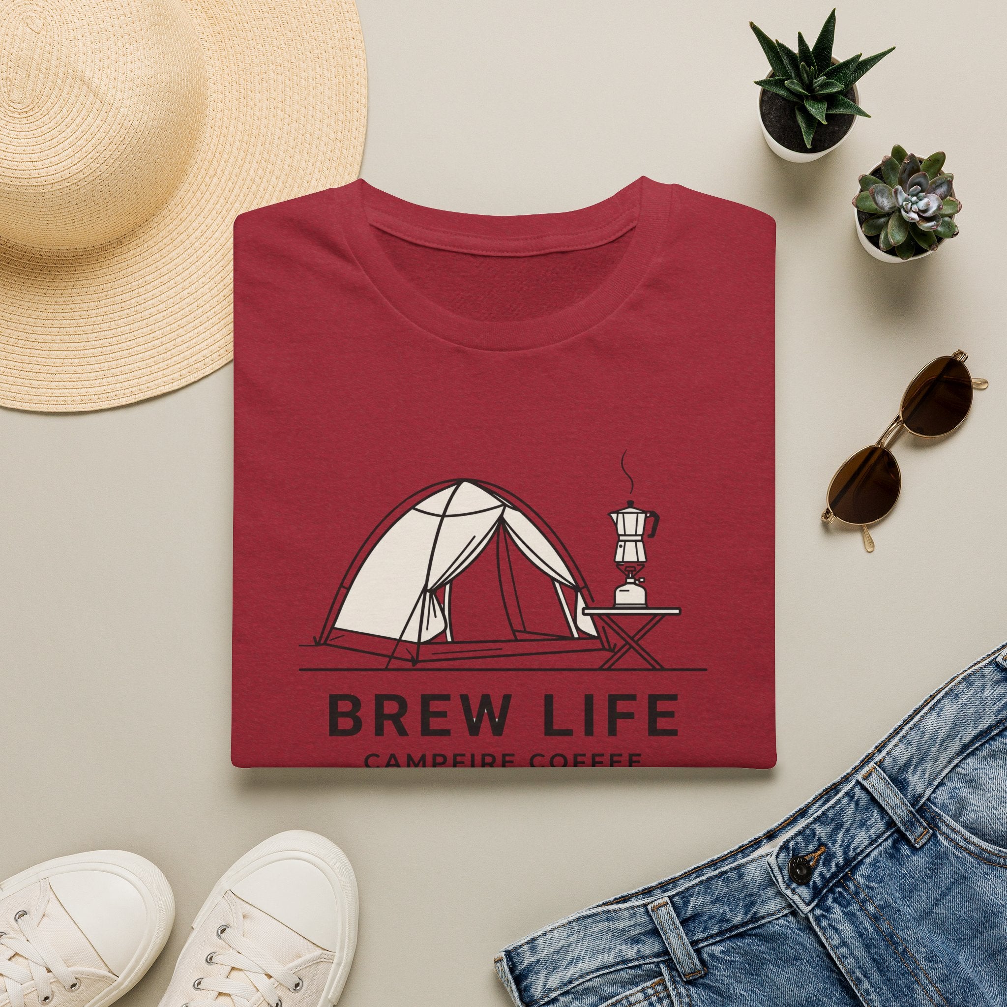Brew life campfire coffee – Adventure Graphic Line Art T-Shirt