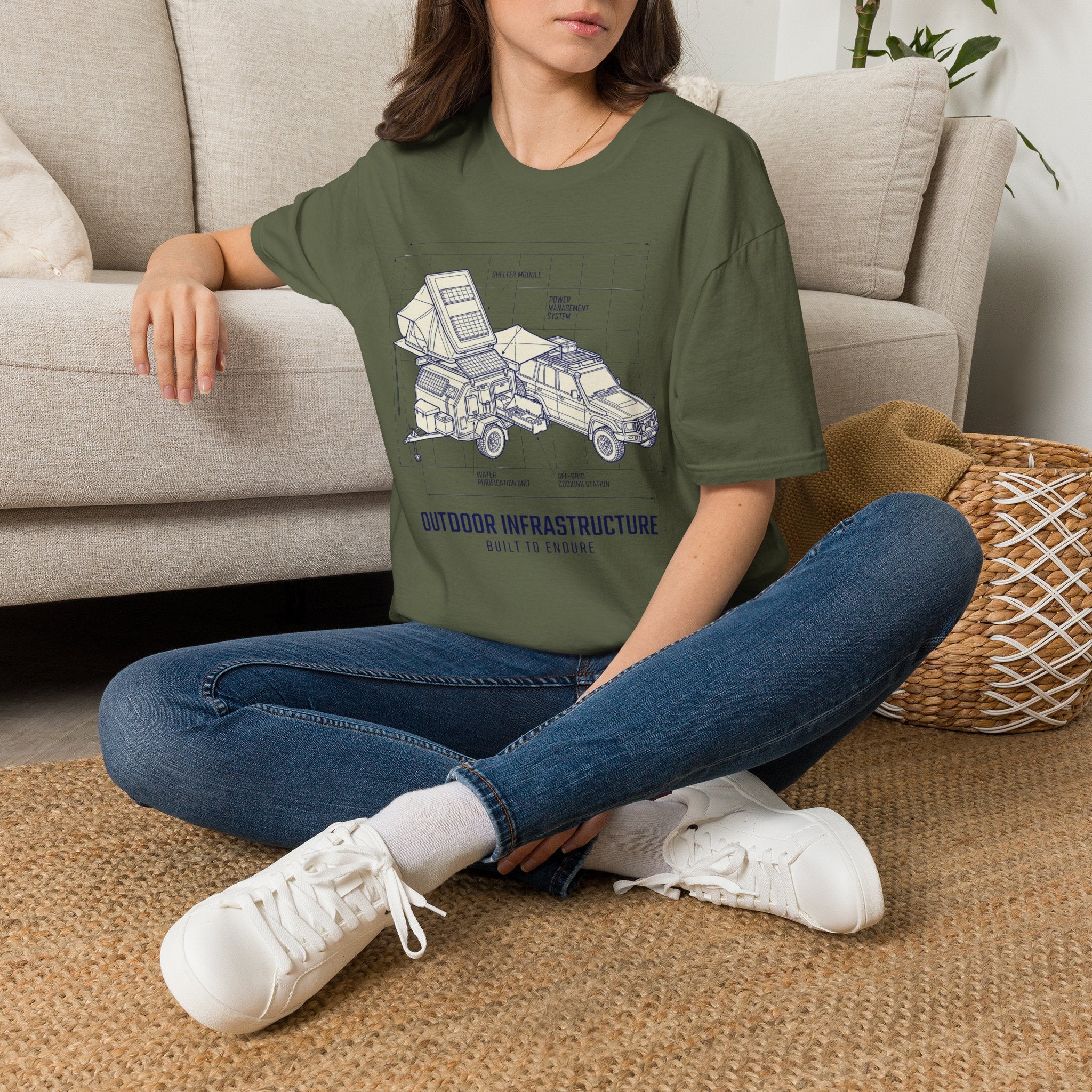 Outdoor infrastructure trailer – Adventure Graphic Blue Print T-Shirt