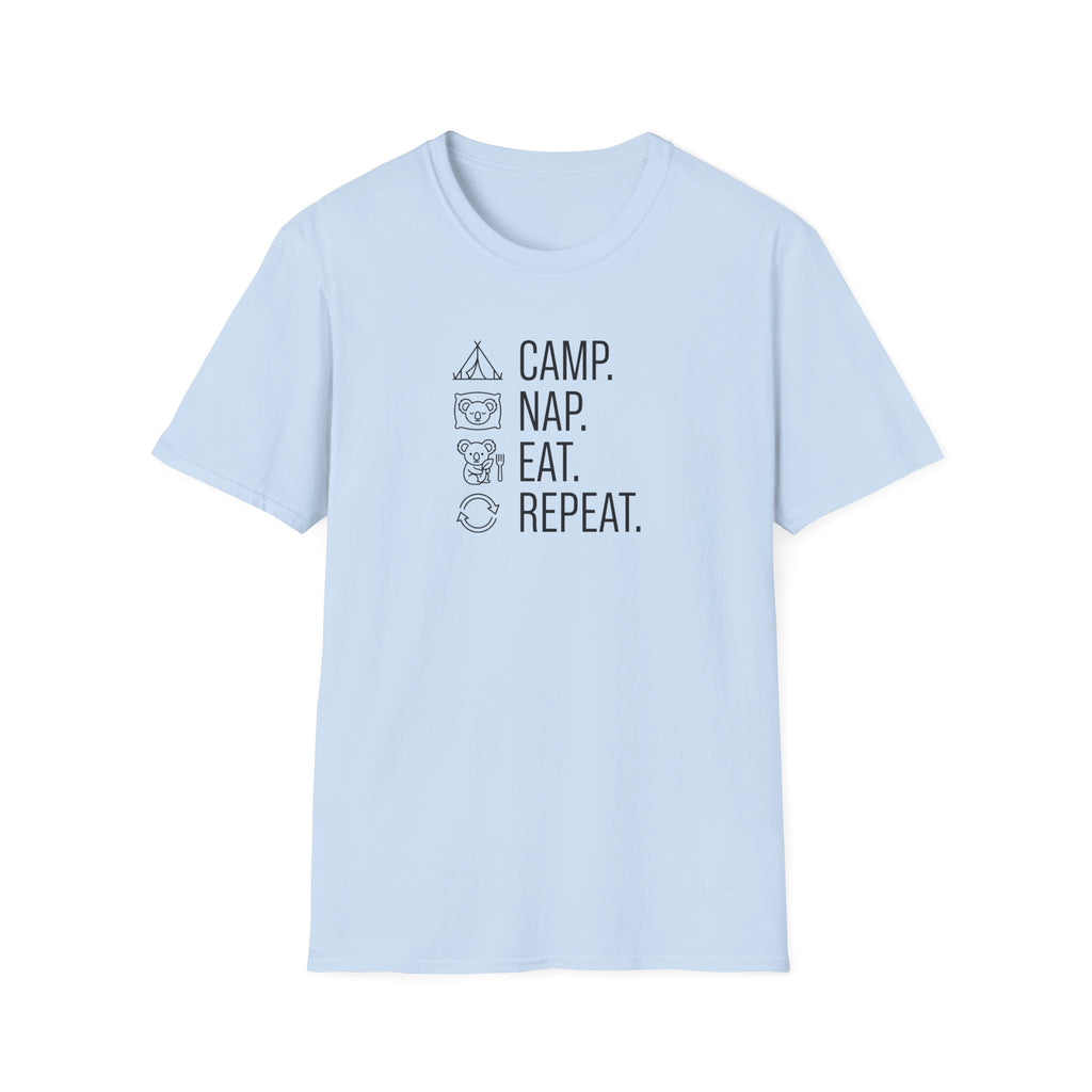 Camp nap eat repeat koala – Adventure Graphic Line Art T-Shirt