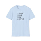 Camp nap eat repeat koala – Adventure Graphic Line Art T-Shirt