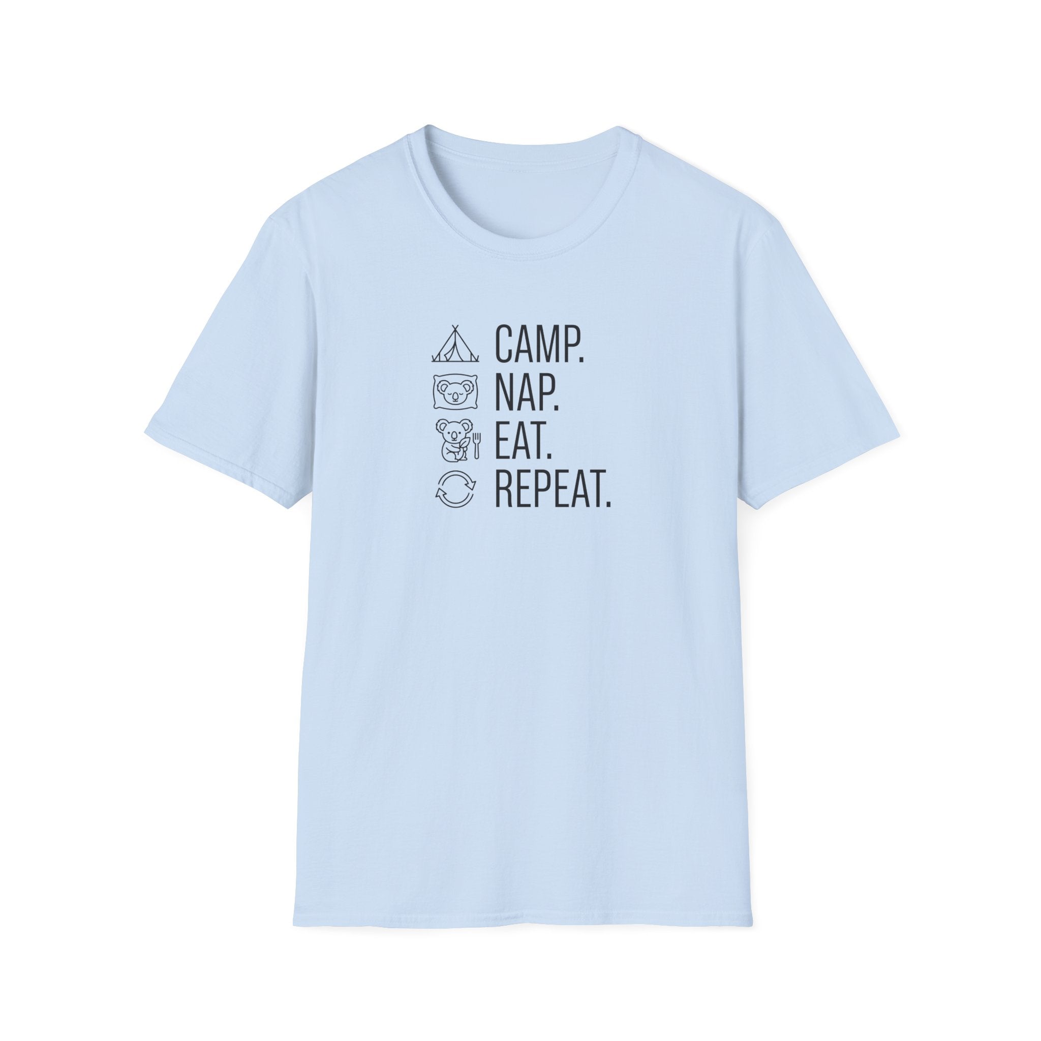 Camp nap eat repeat koala – Adventure Graphic Line Art T-Shirt