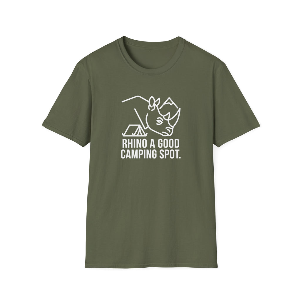 Rhino a good camping spot – Adventure Graphic Line Art T-Shirt