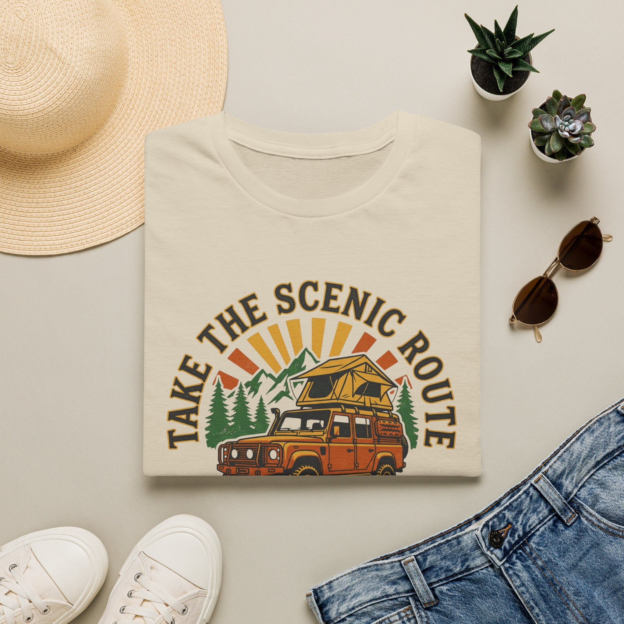 Take the scenic route overlander – Adventure Graphic Badge Art T-Shirt