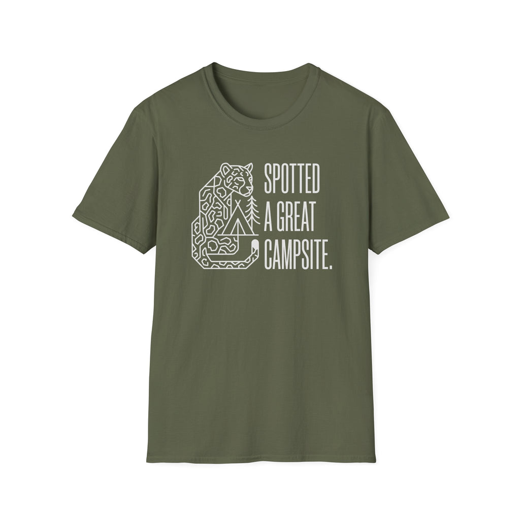 Spotted a great camp site leopard – Adventure Graphic Line Art T-Shirt