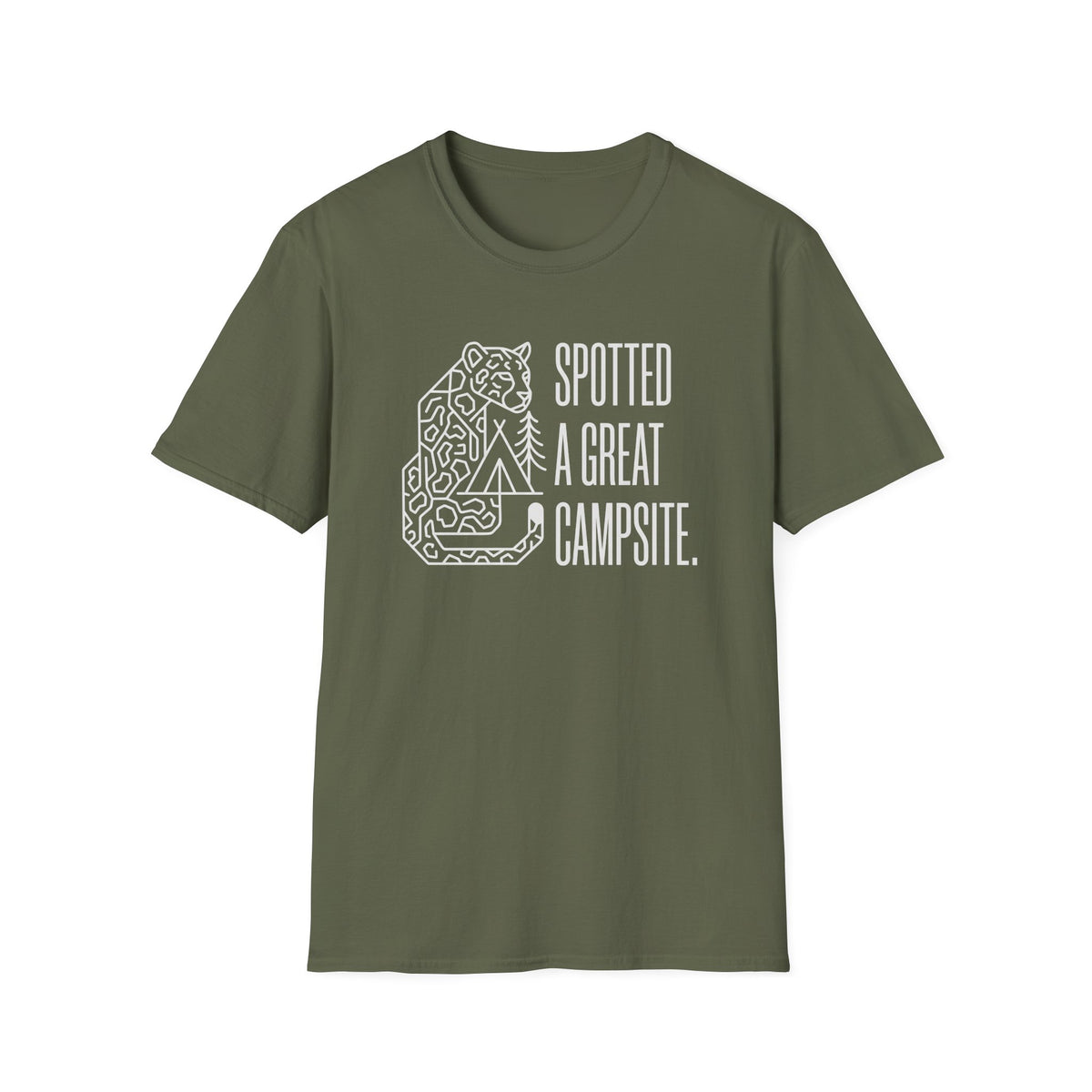 Spotted a great camp site leopard – Adventure Graphic Line Art T-Shirt
