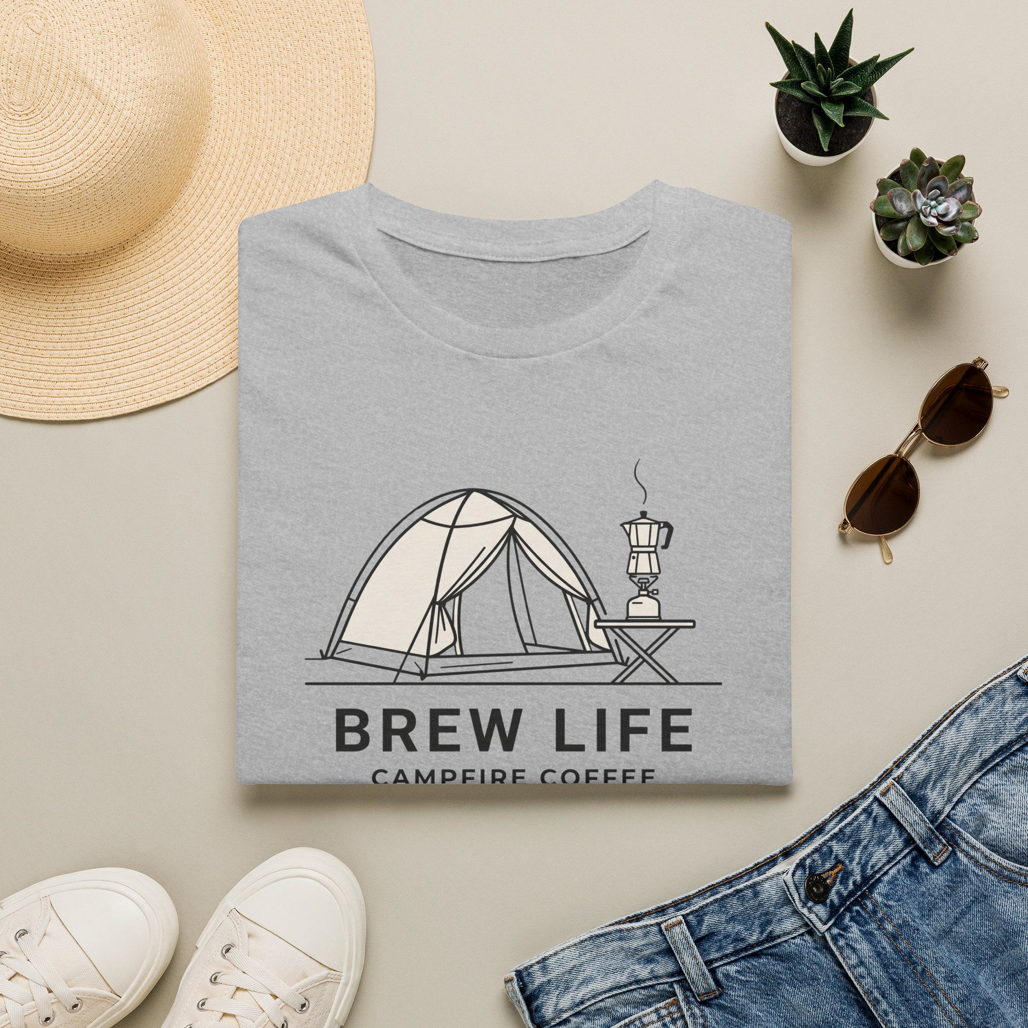 Brew life campfire coffee – Adventure Graphic Line Art T-Shirt