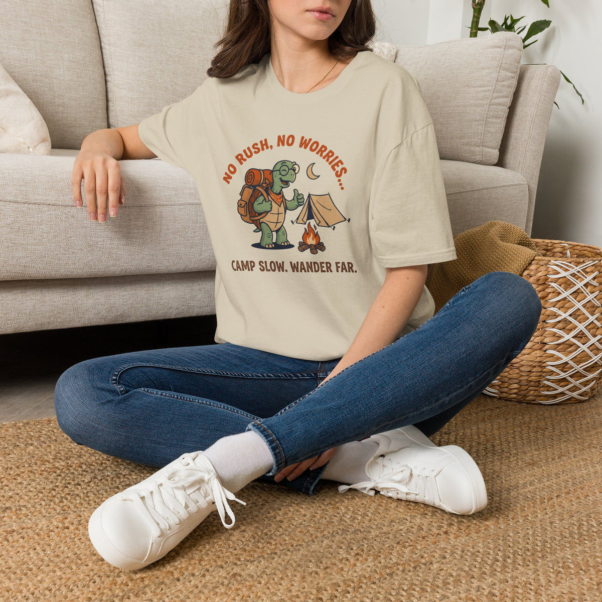 Camp slow wander far tortoise – Adventure Graphic Cartoon Art T-Shirt
