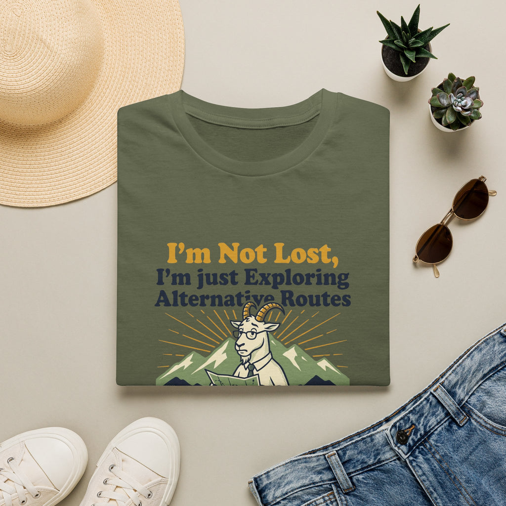 I am not lost Dad goat – Adventure Graphic Badge Art T-Shirt