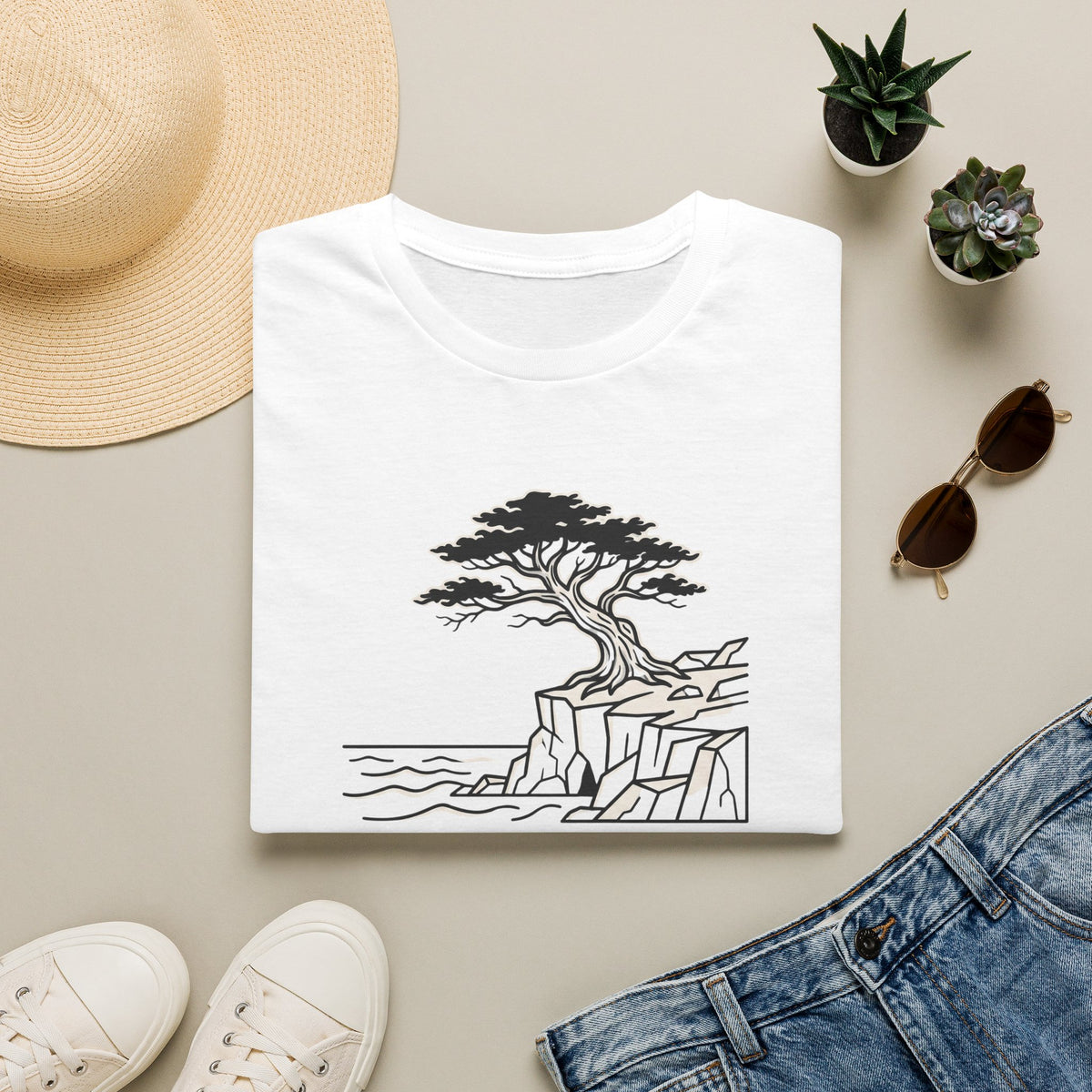 Oceans edge coastal life – Adventure Graphic Line Art T-Shirt