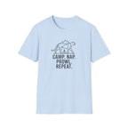 Camp nap prowl repeat cheetah – Adventure Graphic Line Art T-Shirt