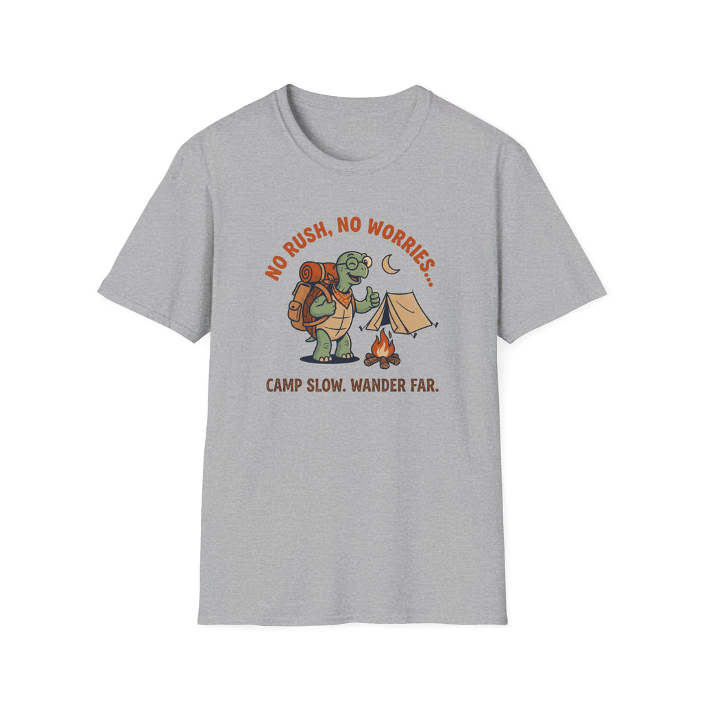 Camp slow wander far tortoise – Adventure Graphic Cartoon Art T-Shirt