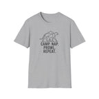 Camp nap prowl repeat cheetah – Adventure Graphic Line Art T-Shirt