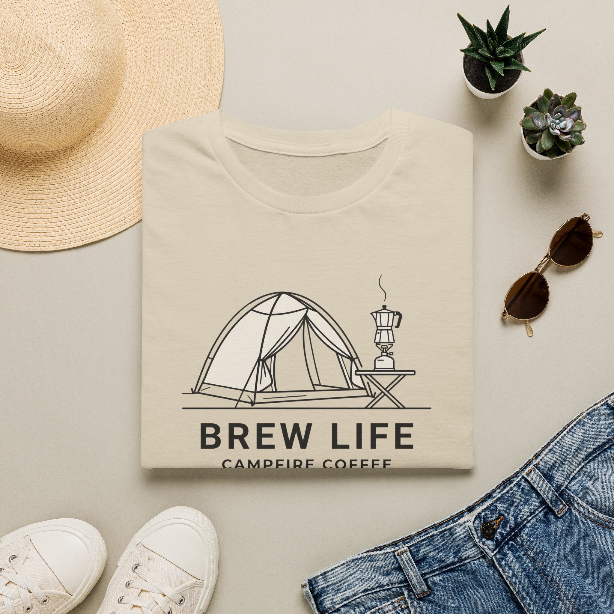 Brew life campfire coffee – Adventure Graphic Line Art T-Shirt