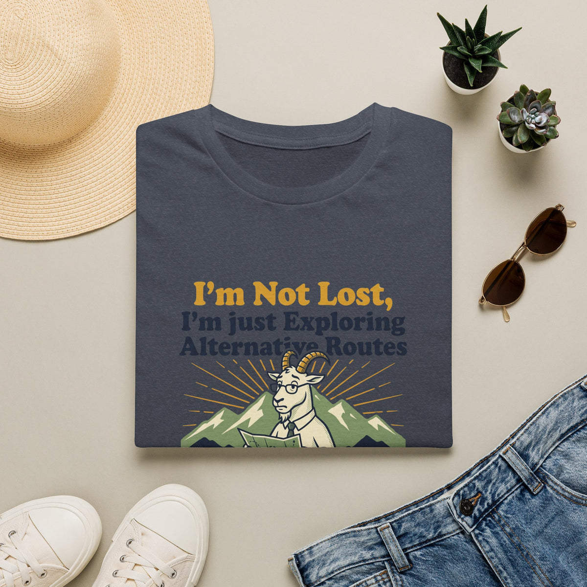 I am not lost Dad goat – Adventure Graphic Badge Art T-Shirt