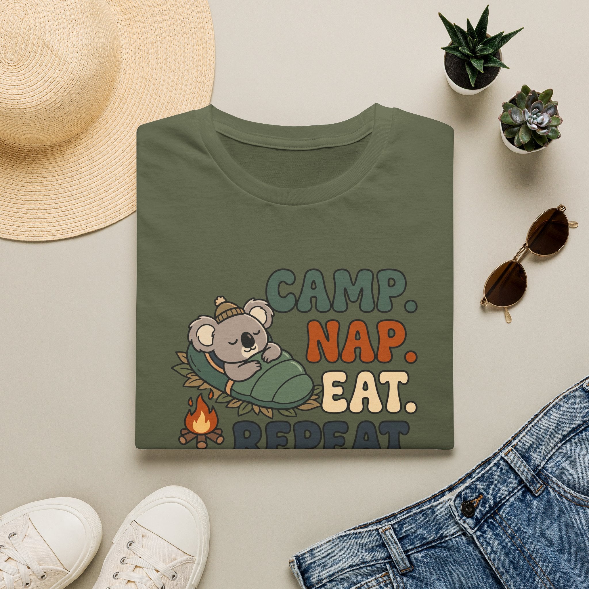 Camp nap eat repeat koala – Adventure Graphic Cartoon Art T-Shirt