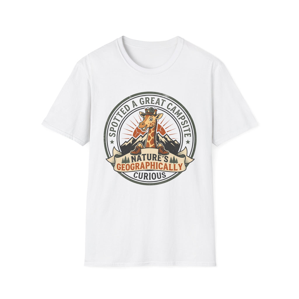 Spotted a great camp site giraffe – Adventure Graphic Badge Art T-Shirt