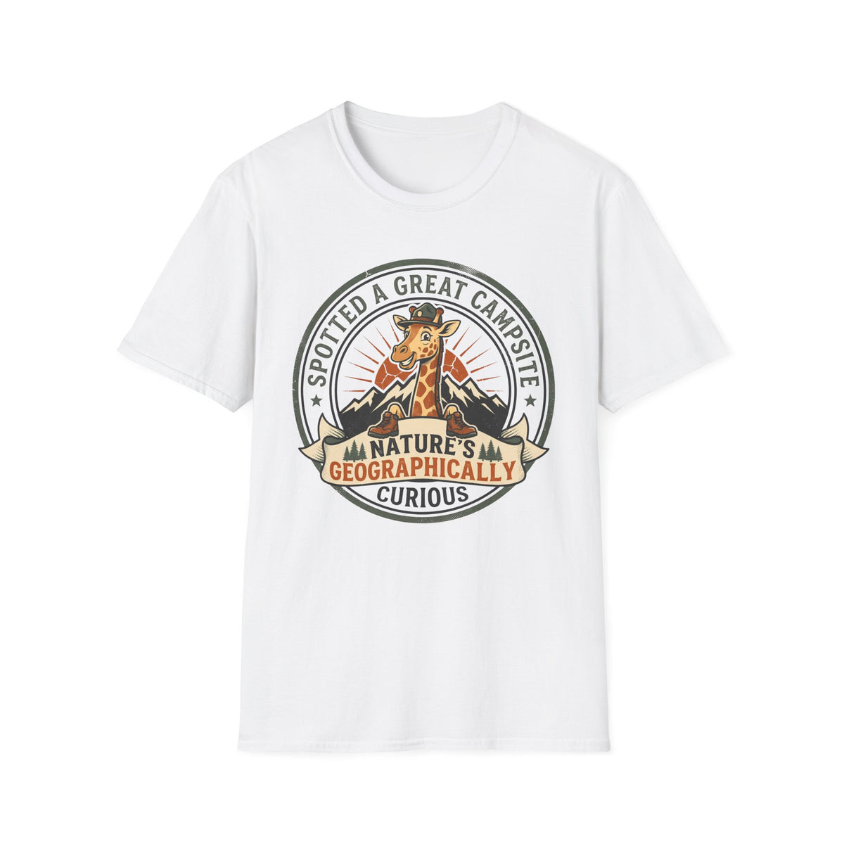 Spotted a great camp site giraffe – Adventure Graphic Badge Art T-Shirt