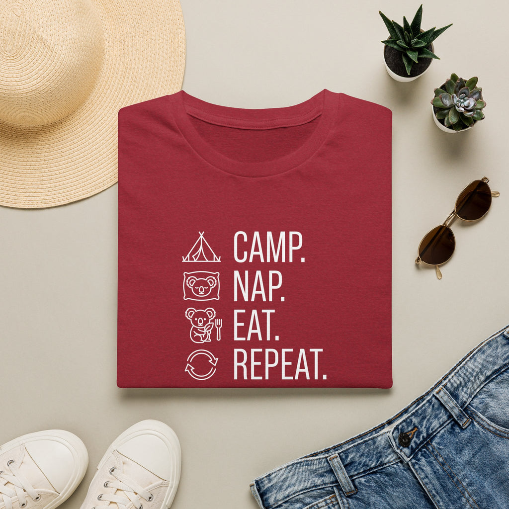 Camp nap eat repeat koala – Adventure Graphic Line Art T-Shirt
