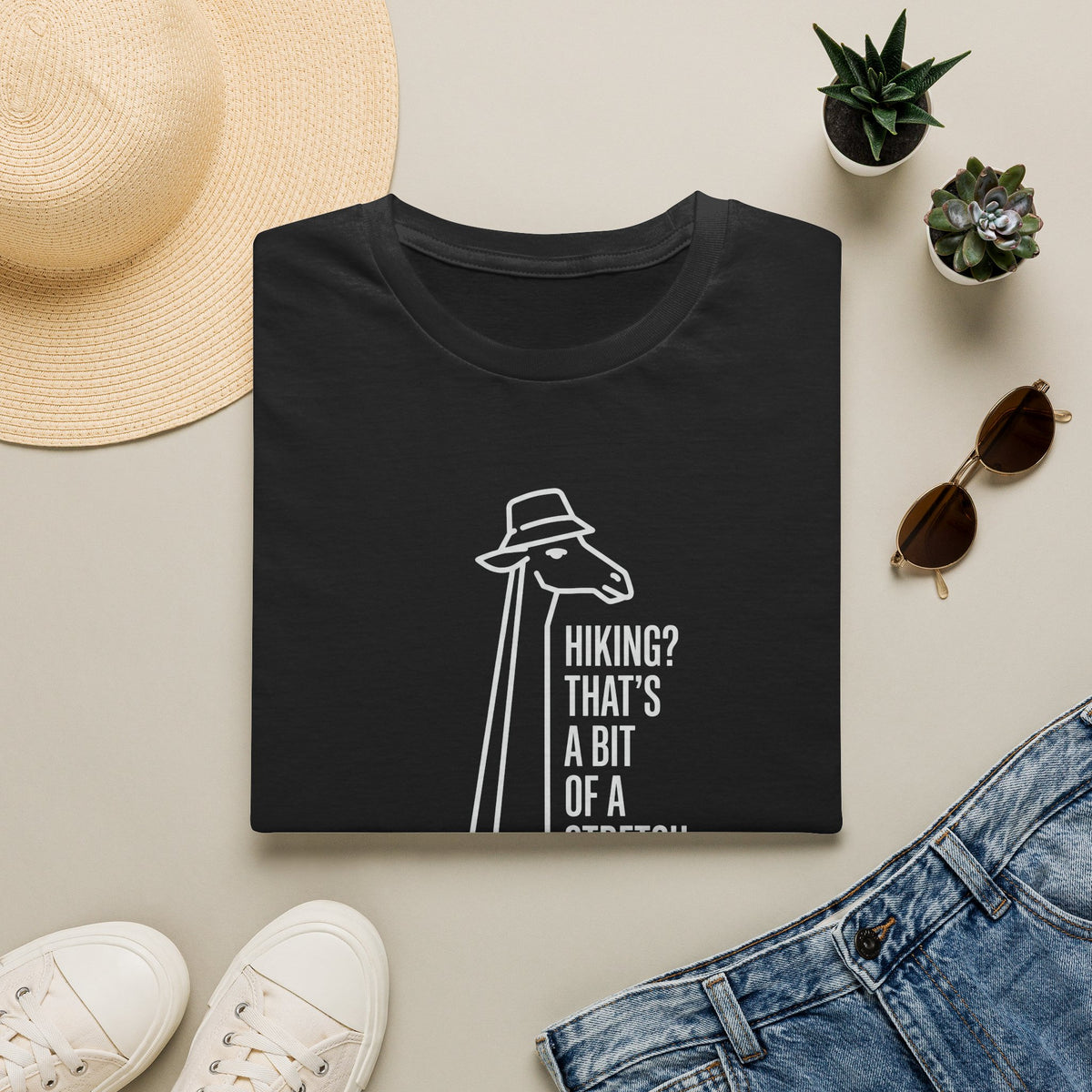 Hiking bit of a stretch giraffe – Adventure Graphic Line Art T-Shirt