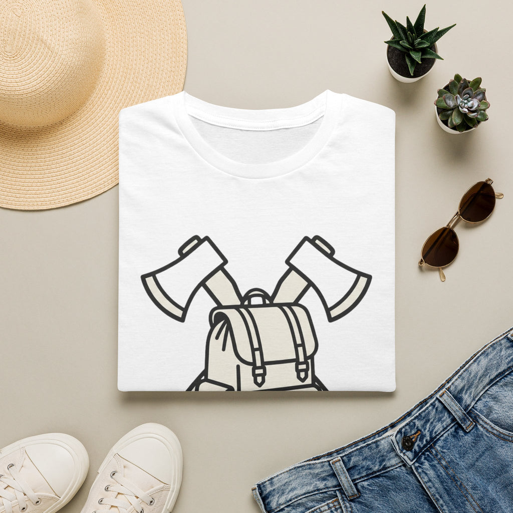 Axe and pack gear up – Adventure Graphic Line Art T-Shirt