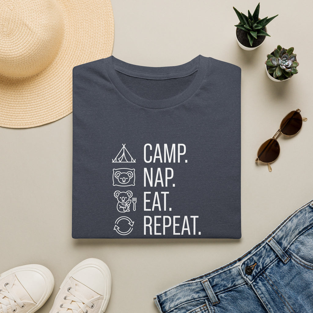 Camp nap eat repeat koala – Adventure Graphic Line Art T-Shirt