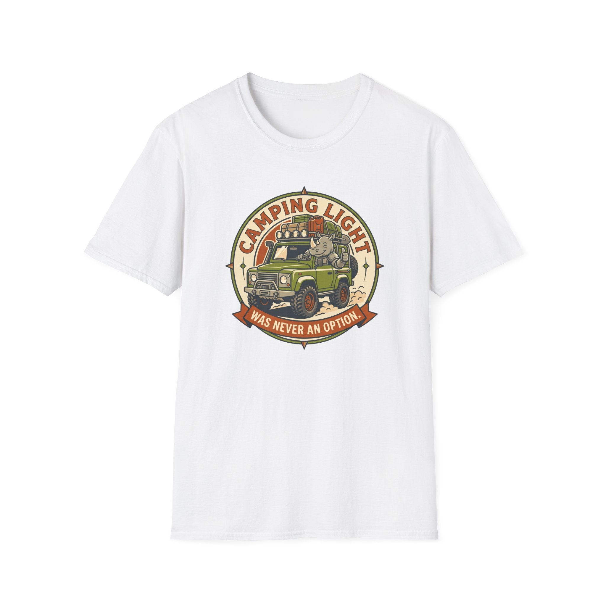 Camping light was never an option – Adventure Graphic Badge Art T-Shirt