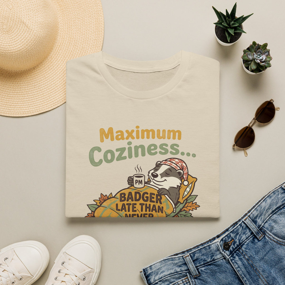 Maximum coziness badger – Adventure Graphic Cartoon Art T-Shirt
