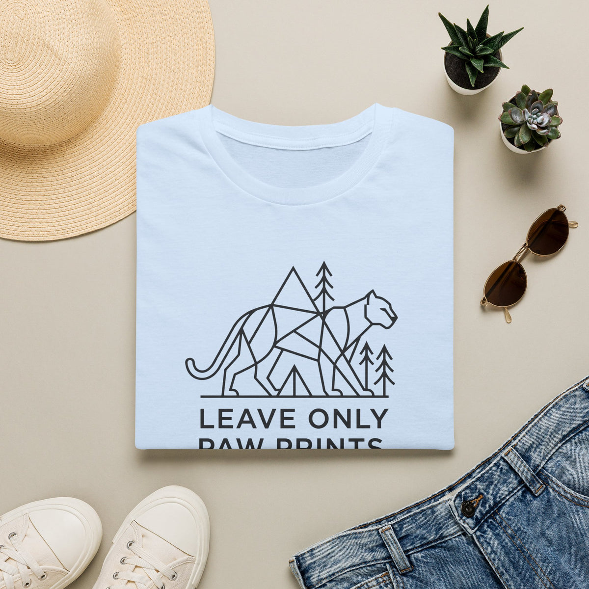 Leave only paws prints cougar – Adventure Graphic Line Art T-Shirt