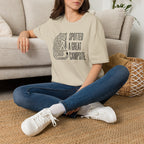 Spotted a great camp site leopard – Adventure Graphic Line Art T-Shirt