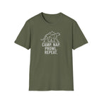 Camp nap prowl repeat cheetah – Adventure Graphic Line Art T-Shirt