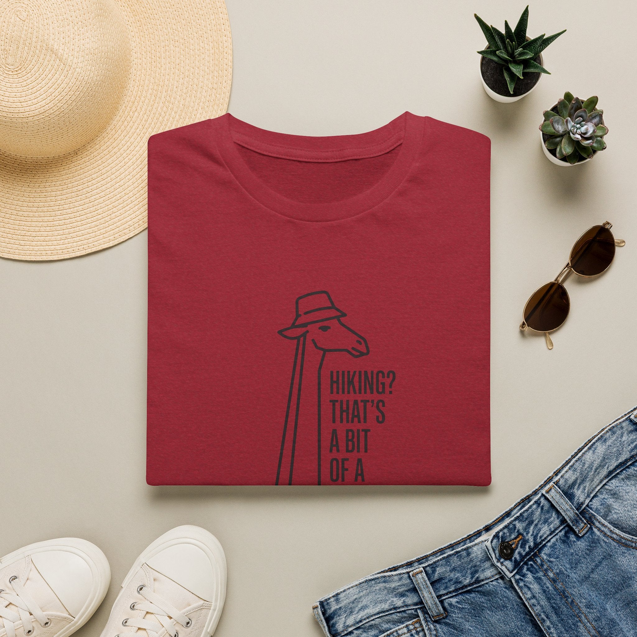 Hiking bit of a stretch giraffe – Adventure Graphic Line Art T-Shirt