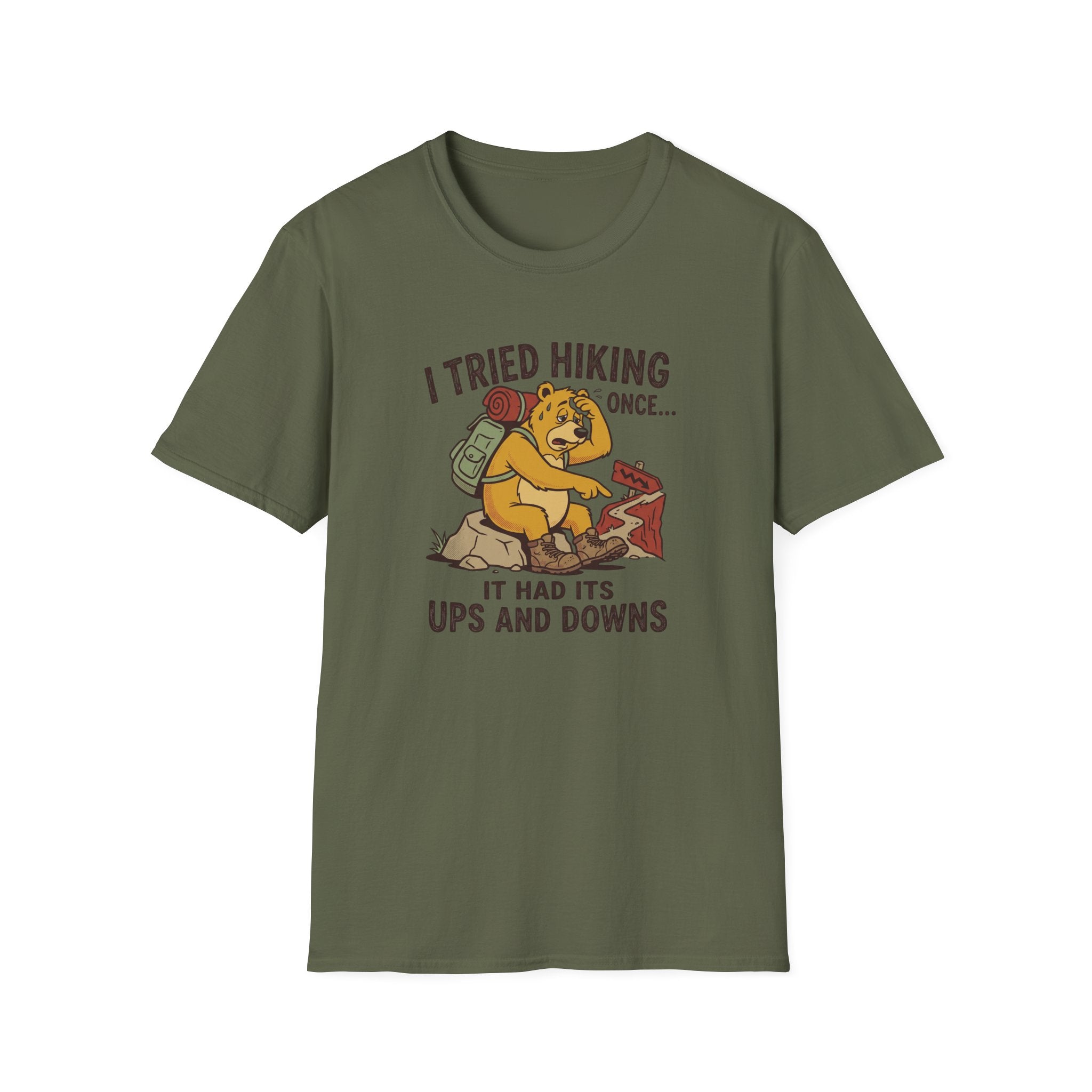 Hiking ups and downs bear – Adventure Graphic Cartoon Art T-Shirt
