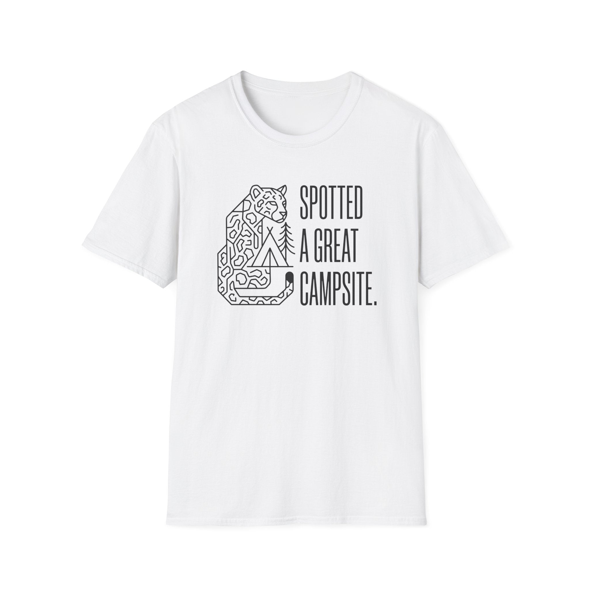 Spotted a great camp site leopard – Adventure Graphic Line Art T-Shirt