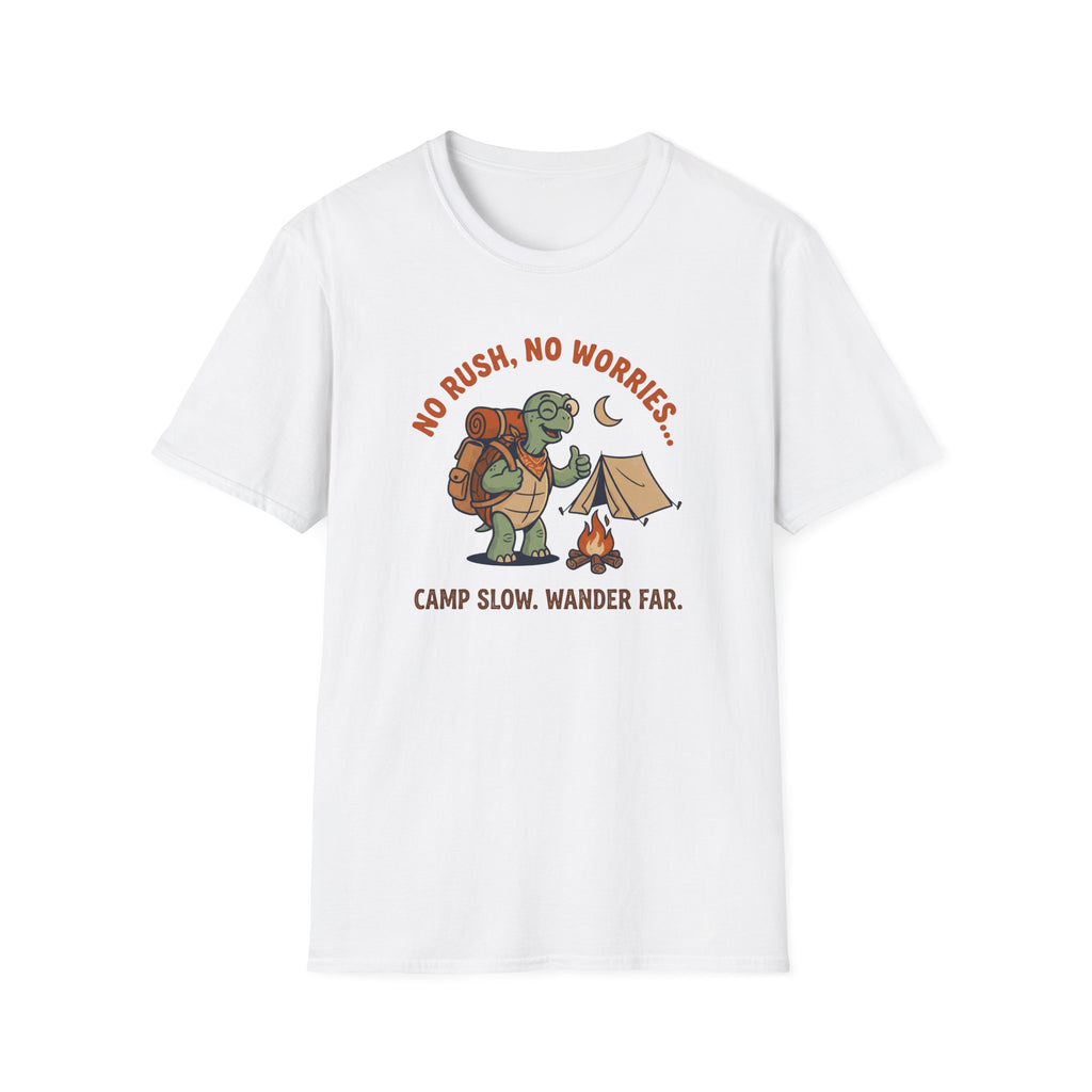 Camp slow wander far tortoise – Adventure Graphic Cartoon Art T-Shirt